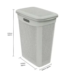 JVL Droplette Slim Laundry Basket, 43L, Grey