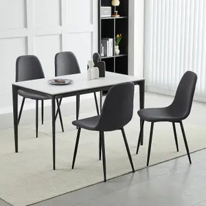 Set of 4 Dark Grey Linen Fabric Dining Chairs with Upholstered Seat and Metal Legs-Bella by MCC