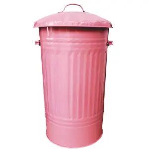 Metal Bin Retro Dustbin Waste Rubbish Bin Rubbish Waste Animal Feed Outdoor or Indoor Bin, Baby Pink Slim Tall Tapered Steel Bin