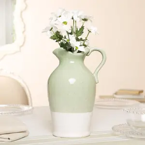 Sage Green and White Two Tone Table Decoration Pitcher Jug Flower Vase