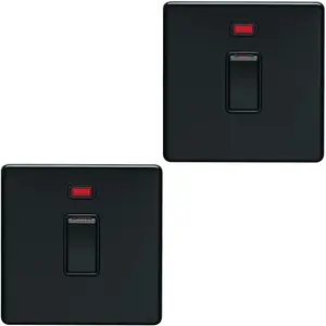 2 PACK 1 Gang 20A Single Light Switch & Neon SCREWLESS MATT BLACK 2Way Rocker