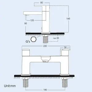 RAK Cubis Polished Chrome Modern Bath Filler Tap Solid Brass