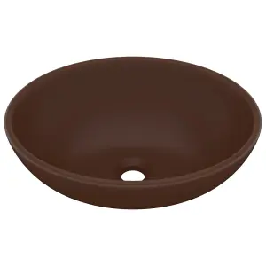 Berkfield Luxury Basin Oval-shaped Matt Dark Brown 40x33 cm Ceramic