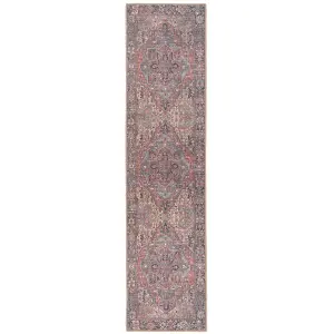 Distressed Red Multicolour Persian Style Washable Non Slip Runner Rug 80x300cm