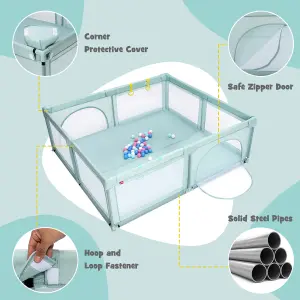 Costway Baby Playpen Large Safety Infant Activity Center W/ 50 PCS Ocean Balls 206 x 186 cm