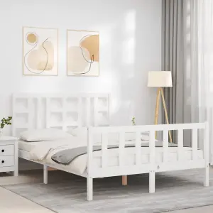 Berkfield Bed Frame with Headboard White King Size Solid Wood