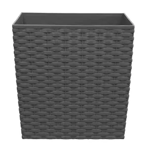 simpa 2PC Grey 10L Cubie Rattan Plastic Planters - 22cm (H) x 22cm (W) x 22cm (D)