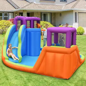 Costway Inflatable Water Park Double Water Slide w/ 4 Sprayers & 2 Water Guns