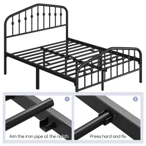 Yaheetech Black 4ft6 Double Metal Bed Frame with Arched Headboard and Footboard