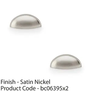 2 PACK - Rear Fixing Cup Handle - Satin Nickel 57mm Centres Solid Brass Shaker Unit Pull