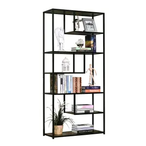 HOMCOM Wood Bookshelf Industrial Style 6 Tier Living Room Display Rack Organiser