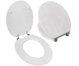 18 INCH MDF Universal Oval Toilet Seat, Stainless Steel Hinges, Eco-Friendly, Adjustable Seat (White Stripes)