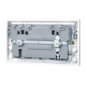 BG White Double 13A Raised square Switched Screwed Socket with USB, x2 & White inserts