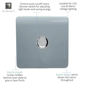 Trendi Switch 1 Gang 1 or 2 way 150w Rotary LED Dimmer Light Switch in Cool Grey