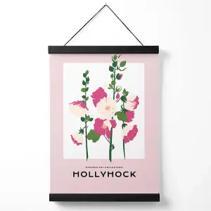 Pink Hollyhock Flower Market Boho Medium Poster with Black Hanger