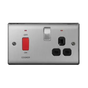 BG Nexus Cooker Control Unit Switched Socket Neon 45A Brushed Steel - NBS70B