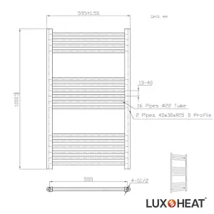 Towel Radiator Rail 1000 x 600 for Central Heating with White Finish