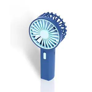 Mini USB Rechargeable Handheld Fan with 2 Speeds & Strap - Compact & Portable Pocket Bag Sized Personal Cooling Fan - Blue