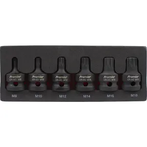 Premium 6 Piece Impact Spline Socket Bit Set - 1/2 Inch Drive - Durable Chromoly Steel Construction