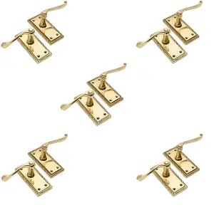 5 Pair of Polished Brass Georgian Lever Latch Hnadles 107mm x 48mm  - Golden Grace