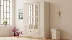 ELISE XL 4 Door 2 Drawer Mirrored White Wardrobe