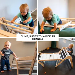 Pikler Triangle 3-in-1 Toddler Climbing Gym - Indoor Playset with Dual-Sided Ramp - Wooden Toys For Kids Montessori Climbing Set