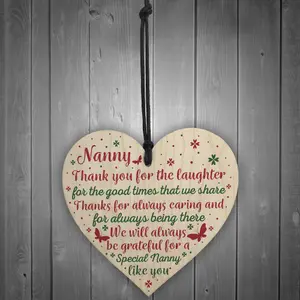 Red Ocean Nanny Gifts For Christmas Wooden Heart Thank You Nan Birthday Gift Grandparents Plaque