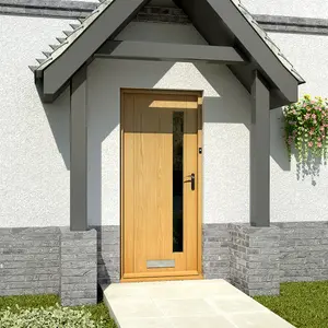 Frosted Glazed Wooden White oak veneer External Front door, (H)2032mm (W)813mm