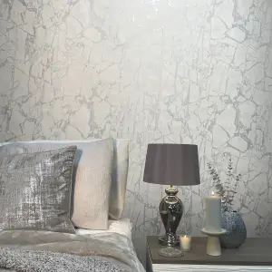 Vasari Enzo Marble White/Silver Wallpaper