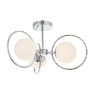 Semi Flush Ceiling Light Chrome Plate & Opal Glass 3 x 3W LED G9 Dimmable