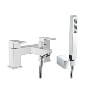 Square Over Head 3 Way Rigid Riser Shower Kit with Square Bath Shower Mixer & Basin Tap Set