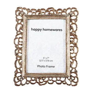 Vintage and Traditional Rustic Brushed Gold 5x7 Picture Frame with Silver Gems