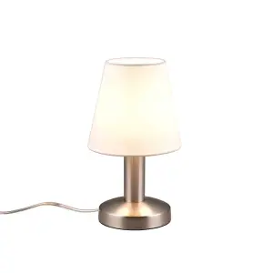 Luminosa Mats Ii Young living Table Lamp with Round Tapered Shade Nickel Matt White Shade - UK Stock