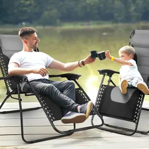 KEPLIN Set of 2 Grey Heavy Duty Textoline Zero Gravity Chairs for Garden Light Reclining Patio Sun Loungers