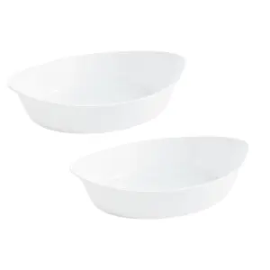 URBNLIVING 32cm Width White Opal Glass Oval Serving Dish Set of 2