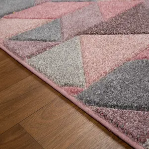 Modern Easy to Clean Geometric Pink Rug for Dining Room-120cm X 170cm