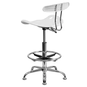 Vibrant Chrome Drafting Stool with Tractor Seat White