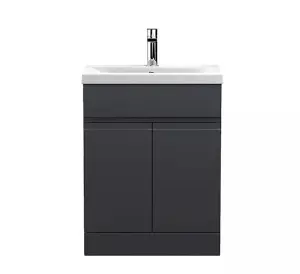 700mm High Gloss Dark Grey Handleless Floor Standing Soft Close Vanity Unit Ceramic Basin