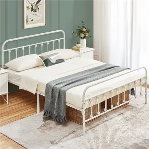 Yaheetech White 5ft King Vintage Metal Bed Frame with High Headboard and Footboard