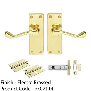 Victorian Scroll Door Handle & Latch Pack - Electro Brassed Lever On Plate Kit