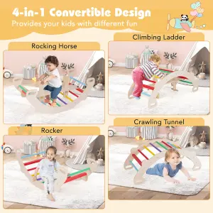 COSTWAY 4-in-1 Wooden Kids Climbing Toys Indoor Rocking Horse Arch Climber