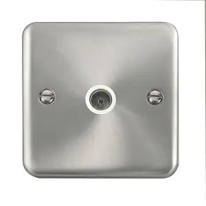 Our Curved Edge Satin / Brushed Chrome 1 Gang Single Coaxial TV Socket - White Trim - SE Home