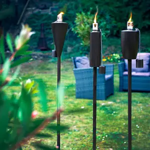 Harbour Housewares - Metal Round Garden Fire Torches - 146cm - Black - Pack of 2