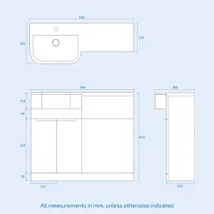 Nes Home Left Hand Basin Vanity Unit, With Black Handles, WC Unit & Rimless Toilet