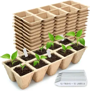 12-Pack Seed Trays (120 Cells) for Seedlings, Germination, Transplanting - Biodegradable, Weather-Resistant with Labels