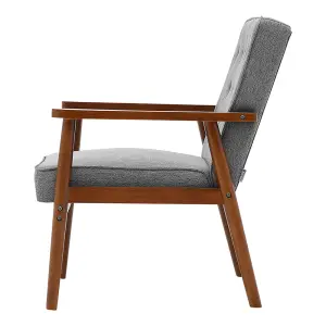 Grey Retro Modern Accent Armchair Upholstered Lounge Chair with Wooden Legs