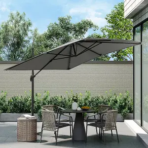 2.5M Dark Grey Rotatable Crank Tilt Garden Roman Umbrella Cantilever Parasol with Cross Base