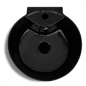 vidaXL Ceramic Stand Bathroom Sink Basin Faucet/Overflow Hole Black Round