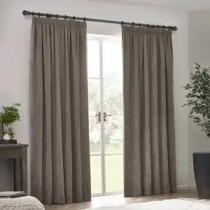 Yard Heavy Chenille Velvet Greige Pencil Pleat Curtains, 168 x 183cm