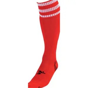 ADULT Size 7-11 Pro 3 Stripe Football Socks - RED/WHITE - Contoured Ankle